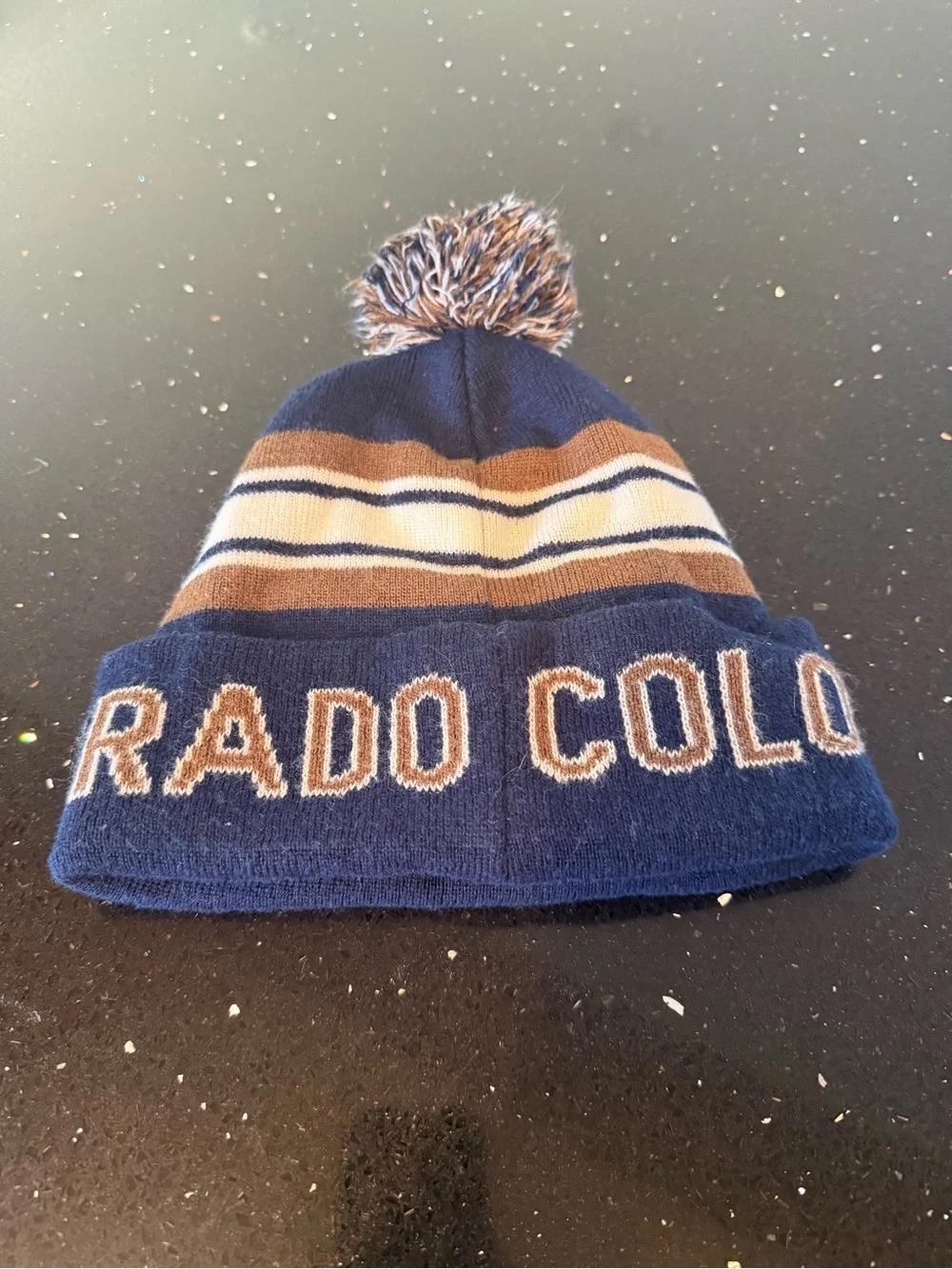 Colorado Pom Pom Beanie - Navy and Brown